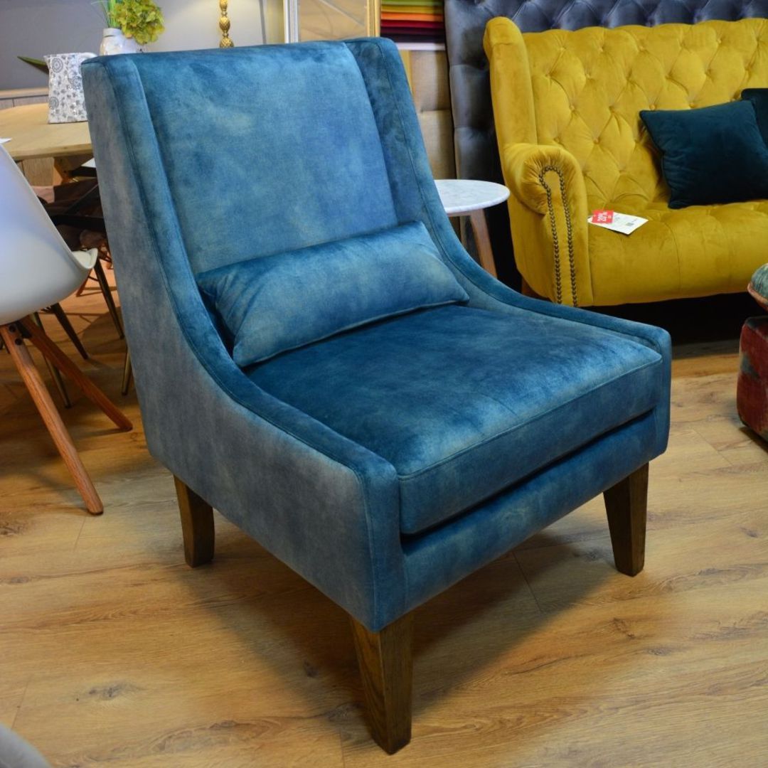 Bella Wing Chair Blue Velvet image 1